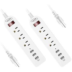 Bototek 2 Pack USB Power Strip with 3 AC Outlets and 3-Port USB Charging Ports,Surge Protector Power Strip with 5 Feet Long Cord for Smartphone Tablets Home,Office & Hotel- White