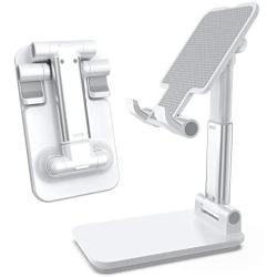 Cell Phone Stand for Desk, Foldable Adjustable Phone Stand Holder for Desk Tablet iPad Stands Sturdy Portable Hands Free iPhone Stand, Compatible with iPhone/Samsung/All Mobile Phone (White)