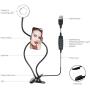 Cliusnra Flexible Selfie Ring Light: 3.5" Cell Phone Stand Desk Live Streaming Video Camera Laptop Computer Lamp Makeup Led Black Adjustable Arm Night Round Fill Dimmable Mount Stick Holder Clip USB