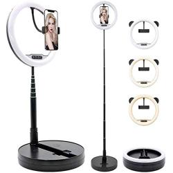 BONZERCN LED Selfie Ring Light with Stand and Phone Holder, Foldable Makeup Light 3 Color Modes, USB Powered LED Selfie Light Ring for iPhone and Android,TIKTok Light Mobile Stand.