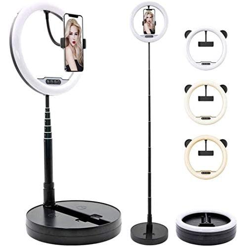 BONZERCN LED Selfie Ring Light with Stand and Phone Holder, Foldable Makeup Light 3 Color Modes, USB Powered LED Selfie Light Ring for iPhone and Android,TIKTok Light Mobile Stand.