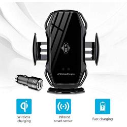 Wirelsss Car Charger,QI Fast Charging Air Vent Holder Auto-Clamping Smart Sensor Phone Holder for Car Compatible with iPhone 11/11 Pro/11 Pro Max/Xs MAX/XS/XR/X/8/8+,Samsung S10/S10+/S9/S9+