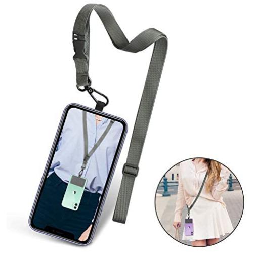 Phone Lanyard Universal Crossbody Cell Phone Lanyards Multifuctional Nylon Patch Adjustable Shoulder Neck Strap Compatible with Most Smartphones(Grey)