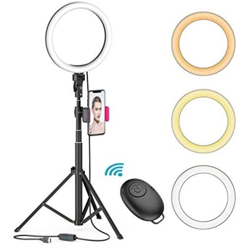 8" LED Selfie Ring Light for Live Stream/Makeup/YouTube Video, Dimmable Beauty Ringlight with Tripod Stand and Phone Holder Compatible with iPhone/Android