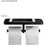 GZILA Double Toilet Paper Holder, Wall Mounted Roll Bathroom Mobile Phone Tissue Holder with Shelf Large Stuff Storage Rack, Non-Slip Matte Black