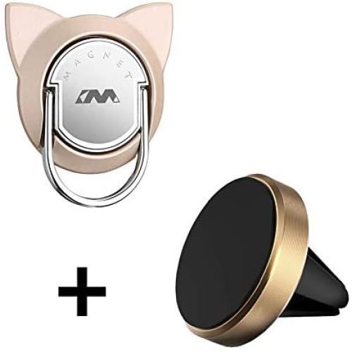 Cat Phone Finger Ring with Magnetic Car Mount, Magnetic Phone Ring Car Mount, Magnetic Ring Holder for Cell Phone and Tablet (1 Set,Gold)