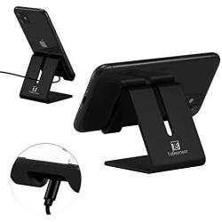 Desk Cell Phone Stand Holder - ToBeoneer Aluminum Desktop Solid Universal Desk Stand for All Mobile Smart Phone Tablet Huawei iPhone X 8 7 6 Plus 5 Ipad 3 4 Ipad Mini Samsung Home Office Decor (Black)