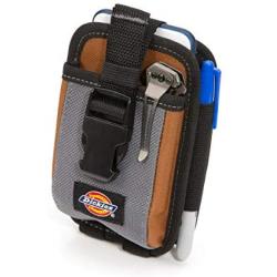 Dickies 2-Compartment Large Phone Pouch, Universal-fit Steel Clip for Tool Belt, Security Strap Over Phone, Carabiner for Quick-Clip Key Storage