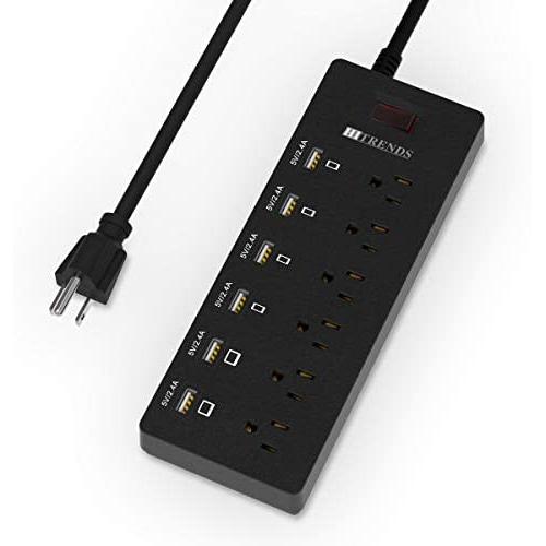 Power Strip, HITRENDS Surge Protector with 6 AC Outlets & 6 USB Charging Ports, 6 Feet Heavy Duty Extension Cord, 1625W/13A Multiplug for Home Office & Multiple USB Devices - Black