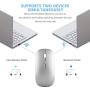Bluetooth Wireless Mouse, Dual Mode Slim Rechargeable Wireless Mouse Silent Cordless Mouse with Bluetooth 4.0 and 2.4G Wireless, Compatible with Laptop, PC, Windows Mac Android OS Tablet (Silver)