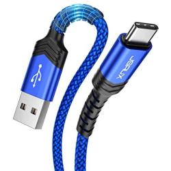USB C Cable Fast Charging,JSAUX 3-Pack(1ft+3.3ft+6.6ft) USB A to Type C Charger Nylon Braided Cord Compatible with Samsung Galaxy S10 S9 S8 Plus Note 10 9 8,Moto Z,LG V20 G6 G5,Switch and More(Blue)