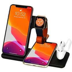 Wireless Charger 4 in 1 Charging Dock for Airpods Pro and Iwatch 5 Charging Station Fast Charging Stand for iPhone 11/11Pro/11 Pro Max/X/XS/XR/Xs Max 8/8 Plus,for Samsung S10/S9/S8//Note 10/9/8 Black