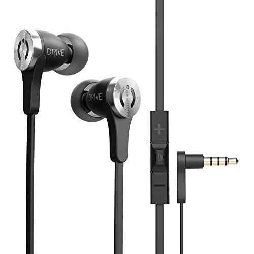 MuveAcoustics Drive Wired in-Ear Earbud Headphones - Noise Cancelling Premium Stereo Headphone Earbuds w/Mic, Ergonomic fit, Black