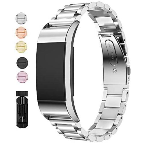 Jiarusig Compatible with Fitbit Charge 2 Bands, Stainless Steel Metal Bands Strap Men Women Replacement Bracelet Small Large Wristband Accessories Band Compatible with Fitbit Charge 2, Silver