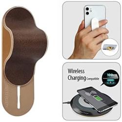MOMOSTICK_MULTI BAND: Phone Grip/Stand/Holder | Phone Accessories | Phone Handle | Phone Strap | Finger Grip for All Smartphones, PU Leather - Brown