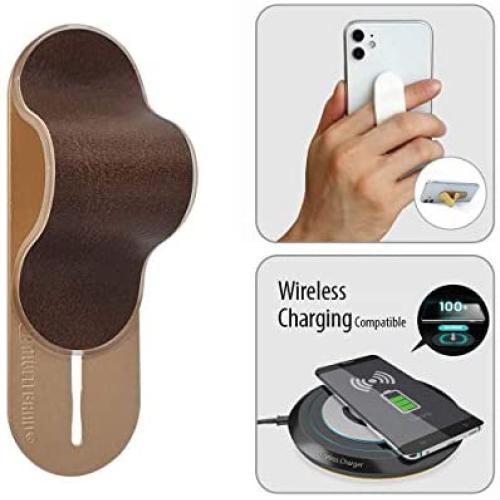 MOMOSTICK_MULTI BAND: Phone Grip/Stand/Holder | Phone Accessories | Phone Handle | Phone Strap | Finger Grip for All Smartphones, PU Leather - Brown