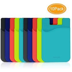Phone Card Holder for Phone Back, HUO ZAO Silicone Adhesive Credit Card Pouch with 3M Stick-on Phone Wallet, Compatible with Apple iPhone Samsung Galaxy Android Cell Phone Table Multi Colors - 10 Pack