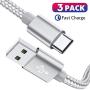 USB C Cable, MARGE PLUS Type C Charging Cable 3 Pack (6Ft) Braided Fast Charger Cord Compatible with Samsung Galaxy A20 A50 A51 A71 A10 A10e S10 S20 Plus Note10 9, LG Stylo 5 4,and Other USB C Charger