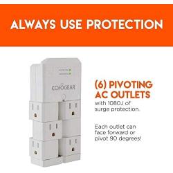 ECHOGEAR On-Wall Surge Protector with 6 Pivoting AC Outlets & 1080 Joules of Surge Protection - Low Profile Design Installs Over Existing Outlets to Protect Your Gear