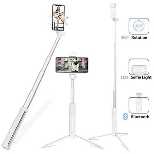 Selfie Stick with Light, 3 in 1 Lightweight Aluminum Alloy Extendable Selfy Sticks Tripod with Wireless Remote Shutter,Compatible with iPhone Xs max XR X 11 8 7 6s Plus,Galaxy S10 9 8 and More Selfie Stick with Light, 3 in 1 Lightweight Aluminum Alloy Extendable Selfy Sticks Tripod with Wireless Remote Shutter,Compatible with iPhone Xs max XR X 11 8 7 6s Plus,Galaxy S10 9 8 and More