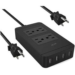 Power Strip Surge Protector USB Charger Extension Cord 6Ft Plug Power Bar Plug in Outlet 100-240V Socket Cellphones Travel TV Computer Tabletop Long Flat Adapter Charger Home Kitchen School College