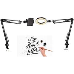 Phone Ring Light, 6 Ring Light with 2 Suspension Arm Stand for Cell Phone, iPhone,Baking,Craft,Calligraphy,Drawing,Online Lesson,Video Recording - Acetaken