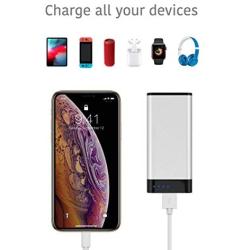 Portable Charger Power Bank Battery - by TalkWorks | 4000 mAh | Cell Phone Backup External Dual USB Power Pack for Apple iPhone 11, XR, XS, X, 8, 7, 6, iPad & Android for Samsung Galaxy - Silver