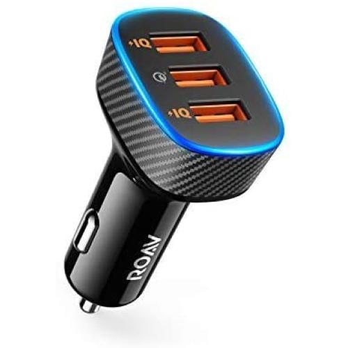 Roav SmartCharge Halo, by Anker, 3-Port USB 30W Car Charger with Quick Charge 3.0 and PowerIQ for iPhone Xs/XS Max/XR/X/8, iPad Pro/Air 2/Mini, Galaxy S8/Edge, Note 8/5/4, Nexus, and More