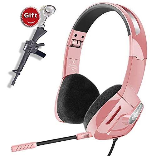 SVYHUOK Pink Gaming Headset for Girl, Women, Kids, PC, PS4, New Xbox One, Foldable On-Ear Headphone with Detachable Mic, Stereo 30MM Speaker Driver Unit Gift for Children, Teenager, Younger