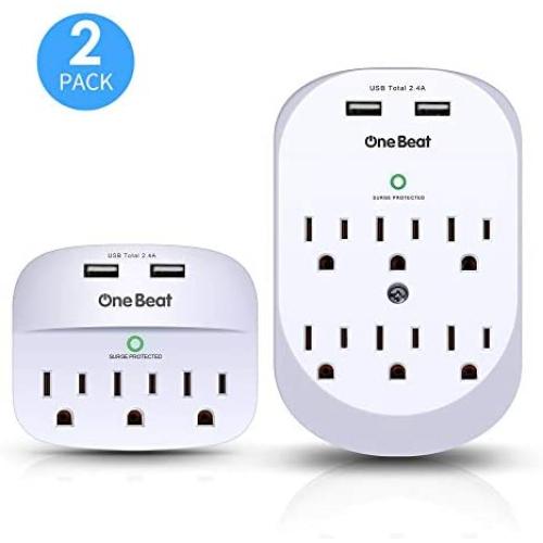 2 Pack Wall Surge Protector, Multi Plug Outlet Extender, Mount Outlet Wall Adapter with 2 USB Charging Ports 2.4 A, 490 Joules, ETL Certified-White for Home, School, Office