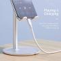 Cell Phone Stand for Desk - FLOVEME Phone Holder Stand for Desktop Adjustable Angle Compatible for iPhone 11 Pro Max, Android Smartphone, Aluminum + ABS, Silver Color, 4-7.9inch