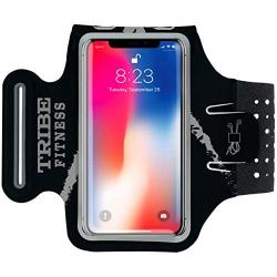 TRIBE Premium Running Armband & Phone Holder for iPhone X, Xs, Xs Max, Xr, 8, 7, 6, Plus Sizes, Galaxy S9, S8, S7, S9/S8 Plus, Note with Adjustable Elastic Band & Key/Card Slot - 100% Lycra