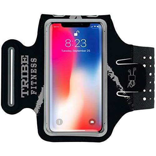 TRIBE Premium Running Armband & Phone Holder for iPhone X, Xs, Xs Max, Xr, 8, 7, 6, Plus Sizes, Galaxy S9, S8, S7, S9/S8 Plus, Note with Adjustable Elastic Band & Key/Card Slot - 100% Lycra