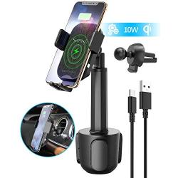 Wireless Car Charger, Squish 2-in-1 Universal Cell Phone Holder Cup Holder Phone Mount Car Air Vent Holder for iPhone, Samsung, Moto, Huawei, Nokia, LG, Smartphones (7.6 inches)