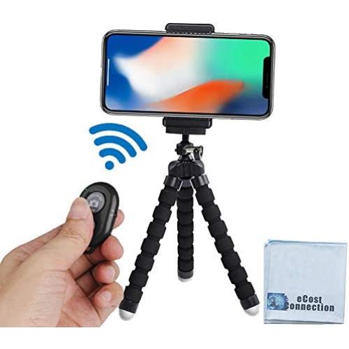 Acuvar 6.5” inch Flexible Tripod with Universal Mount for All Smartphones with Wireless Remote Control & an eCostConnection Microfiber Cloth