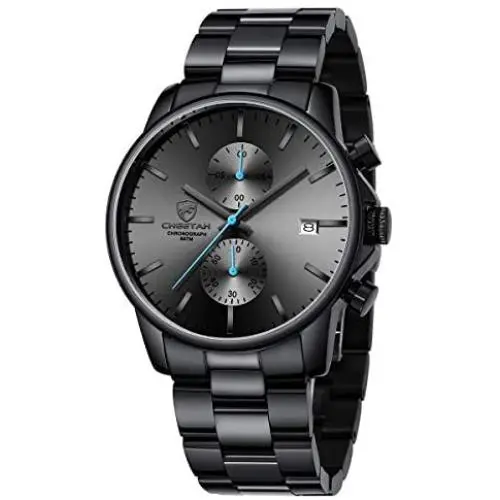 GOLDEN HOUR Mens Watches with Black/Silver Stainless Steel and Metal Casual Waterproof Chronograph Quartz Watch, Auto Date in Colorful Hands GOLDEN HOUR Mens Watches with Black/Silver Stainless Steel and Metal Casual Waterproof Chronograph Quartz Watch, Auto Date in Colorful Hands