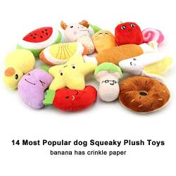 LEGEND SANDY 14 Pack Dog Squeaky Toys Cute Stuffed Plush Fruits Snacks and Vegetables Dog Toys for Puppy Small Medium Dog Pets