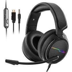 Jeecoo Stereo Gaming Headset for PS4, Xbox One S - Noise Cancelling Over Ear Headphones with Microphone - LED Light Soft Earmuffs Bass Surround Compatible with Xbox One PC Laptop Switch Games