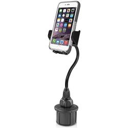 Macally Car Cup Holder Phone Mount - 8” Long Flexible Gooseneck with 360° Adjustable Holder - Securely Fits Phones with/without Case up to 4.1” Wide - Easy to Use Cup Phone Holder for Car SUV or Truck