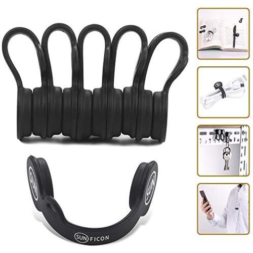 SUNFICON Magnetic Cable Clips Cable Organizers Earbuds Cords Clips Bookmark Whiteboard Noticeboard Fridge Magnets USB Cable Managers Keepers Ties Straps for Home Kitchen,Office,School,5 Pack Black