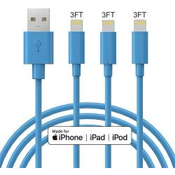 Marchpower iPhone Charger Cable - MFi Certified Lightning Cable - 3Pack 3FT Fast Charging iPhone USB Cable Compatible iPhone Xs Max X 8Plus 7Plus 6S Plus 6 5S iPad Pro Air iPod and More - Blue