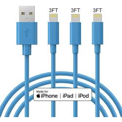 Marchpower iPhone Charger Cable - MFi Certified Lightning Cable - 3Pack 3FT Fast Charging iPhone USB Cable Compatible iPhone Xs Max X 8Plus 7Plus 6S Plus 6 5S iPad Pro Air iPod and More - Blue