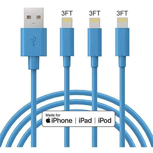 Marchpower iPhone Charger Cable - MFi Certified Lightning Cable - 3Pack 3FT Fast Charging iPhone USB Cable Compatible iPhone Xs Max X 8Plus 7Plus 6S Plus 6 5S iPad Pro Air iPod and More - Blue