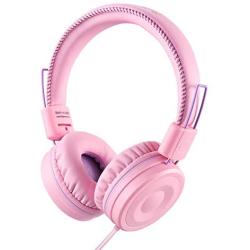 POWMEE M1 Kids Headphones Wired Headphone for Kids,Foldable Adjustable Stereo Tangle-Free,3.5MM Jack Wire Cord On-Ear Headphone for Children (Pink)