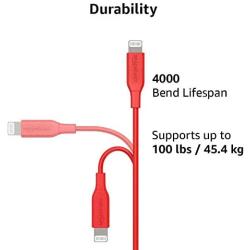 AmazonBasics USB-C to Lightning Cable, MFi Certified Apple Charger for iPhone 11 Pro/11 Pro Max - Red, 1-Foot