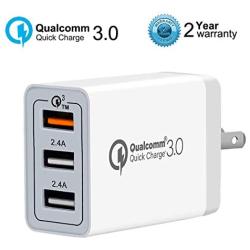 Quick Charge 3.0 Wall Charger, AOLERX 3-Port USB Foldable Plug, for iPad Tablet Phone Quick Charge Travel Adapter Android Fast Charger Compatible with Samsung, LG, HTC, iPhone & More