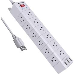 Long Power Strip, POWSAF Surge Protector with 18-Outlet(3-Sided) and 3 USB Ports(5V/3.4A, 17W), 6ft(1875W/15A) Heavy Duty Extension Cord, ETL Listed, White