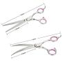 GEMEK Pet Cat Dog Grooming Scissors Set 4 Pieces Stainless Steel Professional Pet Trimmer Kit - 7.5 inch Straight Cutting Scissors, Thinning Shears, Curved Scissors, Grooming Combs