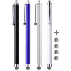 CCIVV Stylus Pens, 4 Pcs 5.6 Inches Mesh Tipped Stylus for Touch Screens, iPad, iPhone, Kindle Fire + 4 Extra Replaceable Hybrid Fiber Tips (White, Black, Silver, Blue)