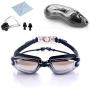 RFWIN Swim Goggles, No Leaking Anti-Fog Indoor Outdoor Swimming Goggles with UV Protection Mirrored Lenses for Adult Women Men Youth Kids with Nose Clips Ear Plugs